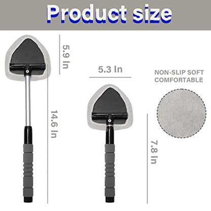 Windshield Cleaning Tool, Car Window Cleaner with 4 Washable Reusable Microfiber Pads, Extendable Long Handle Glass Wiper Cleaning Kit, Auto Accessories Universal for Office and Home (Gray) - color: Gray