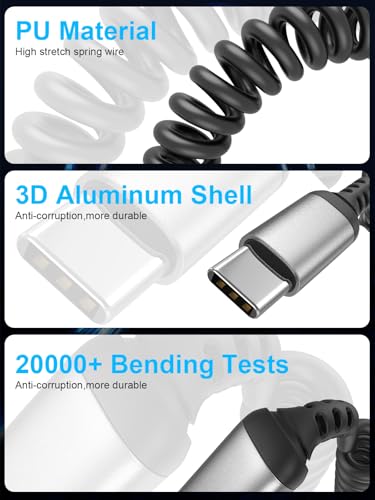 Coiled USB C to USB C Cable 3FT, 2 Pack Retractable USB C Cable for Car, Type C Fast Charging Cable Compatible with iPhone 17/16/15, Samsung Galaxy S25 S24 S23, Pixel 10 9 - style: USB-C