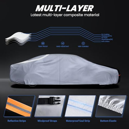 Car Cover Waterproof All Weather, 10 Layers Outdoor Car Covers for Automobiles - Custom Fit Lincoln Continental, Porsche Taycan, Buick Regal, etc. Sun & Rain Protector. C5 (See Size Chart) - size: C5 Fit Coupe/Cabrio 193"-203" (See Size Chart)