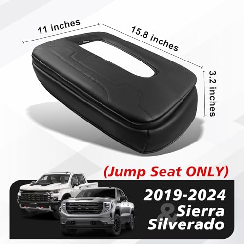Muslogy Center Console Armrest Cover Fit for Chevy Silverado & GMC Sierra 2019-2026 Accessories, Comfort Armrest Pad Console Lid Cushion Vegan Leather 1-Inch Extra Thick(Split Bench Seat Console ONLY) - size: 1) 19-25 |Silverado & Sierra| Jump Seat, +Thic
