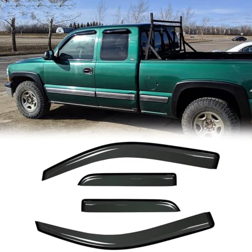 Original Side Window Wind Deflector for 2007-2013 Chevy Silverado/GMC Sierra 1500,2007-2014 2500HD/3500HD with Extended Cab, 4pcs Out-Channel Tape-On Rain Guards Set,Window Visor 94040 - size: 07-13 Extended Cab(Half Rear Door)