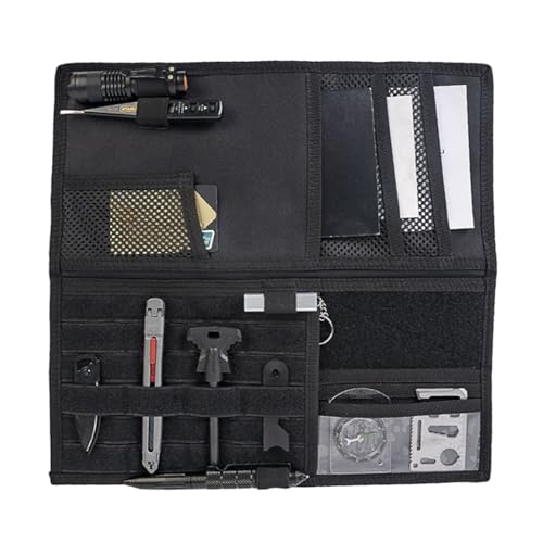ZIMISI Tactical Molle Car Visor Organizer, 600D Oxford Cloth Truck Visor Molle Panel Sunshade Storage Pouch Holder with Multi-Pocket, Tactical Gear Car Sun Visor Organizer for Most Cars (Black) - color: Black