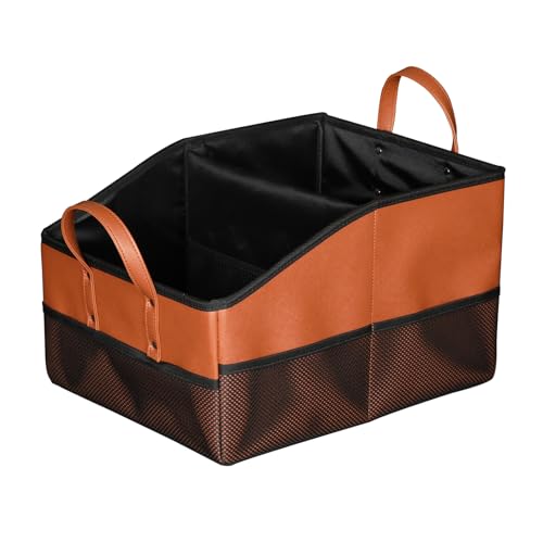 yicheyiyou Collapsible Car Seat Organizer with 9 Compartments - Dividable Partitions, Mesh Pockets, Folds Flat Front/Back Seat & Floor Storage for SUV/Truck Travel (Brown) - color: Brown