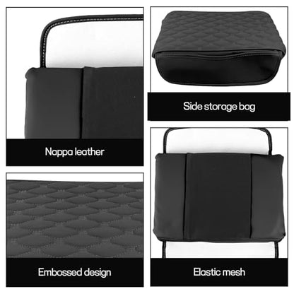 wuyaoyao Car Center Console Cover, 12.13"×8.66"×3.74" Leather Car Armrest Cover with with 2 Side Pockets, Memory Foam Soft Auto Armrest Cushion Pad, Universal Vehicle Arm Rest Protector (Black) - color: Black