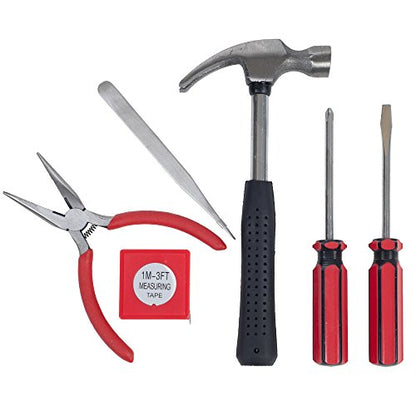 Stalwart - 75-HT1007 Household Hand Tools, Tool Set - 6 Piece by , Set Includes – Hammer, Screwdriver Set, Pliers (Tool Kit for the Home, Office, or Car) Black - color: Red