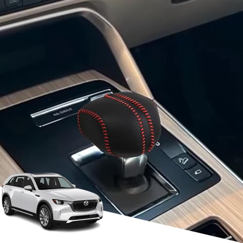 Great-luck Genuine Leather Automatic at Gear Shift Knob Cover Protector Trim,The car Interior Accessories(Red Stitches) for Mazda CX-90 CX90 2024 2025 2026 CX-70 CX70 2025 2026 - color: red Stitches, size: CX-90/CX-70