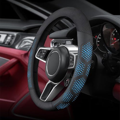 Yangday Leather Steering Wheel Cover for Ford F150 F250 F350, 15.5-16 inches Car Steering Wheel Cover with Non-Slip Breathable (Blue) - color: Blue