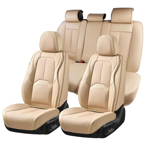 Coverado Car Seat Covers Full Set, Premium Nappa Leather Seat Covers for Car, Waterproof Car Seat Protector with Lumbar Support, Automotive Seat Covers Universal Fit for Most Cars SUV Truck(Beige) - color: A-Beige, size: Fullset