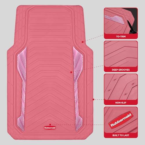 Rubbermaid Car Floor Mat, Heavy Duty All-Weather Car Mats Full Set with Dual-Tone Pink and Sliver Aluminum Inserts – Universal Fit, Anti-Slip Backing, Trim-to-Fit for Most SUV, Sedan, Van - color: Pink & Silver