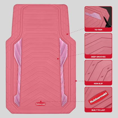 Rubbermaid Car Floor Mat, Heavy Duty All-Weather Car Mats Full Set with Dual-Tone Pink and Sliver Aluminum Inserts – Universal Fit, Anti-Slip Backing, Trim-to-Fit for Most SUV, Sedan, Van - color: Pink & Silver
