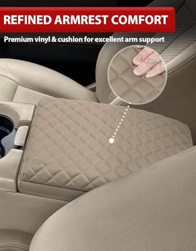 KBH Center Console Armrest Cushion Cover for Ford F150 2004 2005 2006 2007 2008 2009 2010, 40/20/40 Jump Seat, Vinyl Leather Trim, Anti-Scratch, Beige