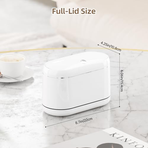 PAVSTINE Mini Trash Can for Desk with 5 Rolls of Trash Bags, Small Press-Top Countertop Garbage Bin, Removable Waste Basket for Bedroom, Vanity, Coffee Table, Kitchen (White Full-Lid) - color: White Full-Lid