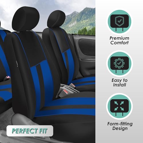 FH Group Striking Striped Car Seat Covers - Universal Fit, Washable Seat Covers for Cars, SUVs, Vans, Sedans, Blue, Front Set - color: Blue, size: Front Set