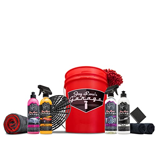 Jay Leno's Garage Car Wash Kit with Bucket – Auto Detailing Kit for Interior and Exterior, Car Cleaning Supplies Set with Wash Mitt, Tire Shine, Wheel Cleaner, Car Wax, Microfiber Towels, Car Wash Kit - style: Basic Detailing Kit