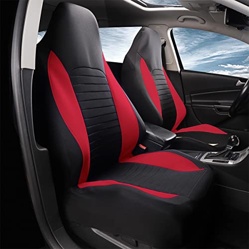 Car Front Seat Covers, Bucket One-Piece Auto Front Seat Protectors, 2PCS Premium Breathable Vehicle Seat Cushions Airbag Compatible, Car Accessories Universal for SUVs, Trucks, Car (Red) - color: Red