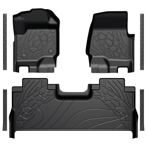 Floor Mats for 2017-2025 2026 Ford F250 F350 F450 F550 Crew Cab Bucket Seat & Rear with Under Seat Storage, TPE All Weather Durable Floor Liners Door Sill Guards for Ford F250 Accessories - size: 2017-2026 | For Ford F250/F350/F450/F550