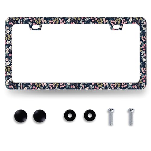 Blue Floral Flowers License Plate Frame Beautiful Flower License Plate Holder for Personalise Women Car Decorative Stainless Steel Colorful License Plate Auto Parts with Screws 12.2" x 6.2" - color: Beautiful Blue Foral Flowers