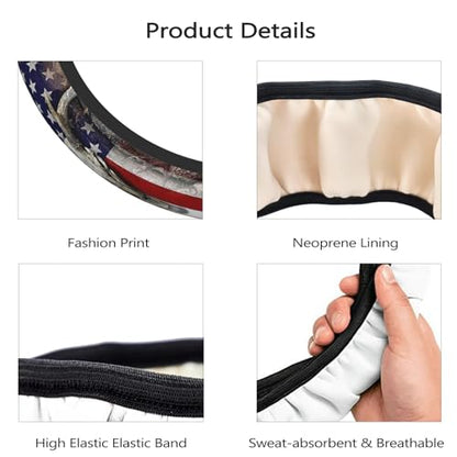 Camouflage Deer American Flag Steering Wheel Cover for Men, Anti-Slip Elastic Breathable Soft Rubber Car Steering Wheel Protective Cover, Universal 15 Inch Fit for Cars, Auto, SUVs