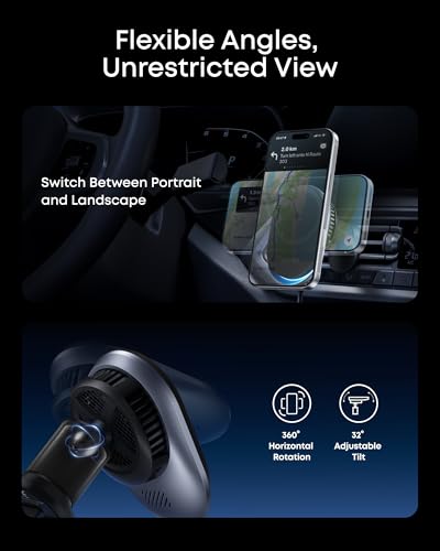 Anker Prime MagSafe Car Mount Charger, Qi2 25W Certified Wireless Car Charger with AirCool, Strong Magnets, Air Vent Mount for iPhone 17-12 Series (Check Vent Compatibility, 60W Adapter Included)