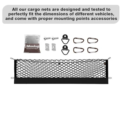 Muslogy Truck Bed Cargo Net Trunk Netting Compatible with Nissan Titan 2017-2025 Accessories, Pickup Cargo Organizer SUV Sedan Storage Net w/Heavy Duty Carabiners - style: 2017+ Titan