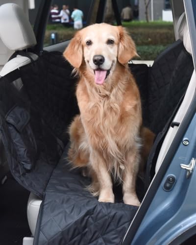 pettycare Dog Car Seat Cover for Back Seat, 600D Heavy Duty Waterproof & Scratch-Resistant for Car with Side Flap, Pet Back Seat Covers for Car with Seatbelt Black.