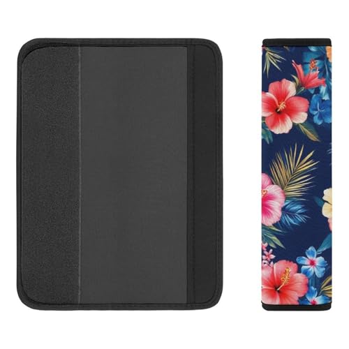 Fashion Car Seat Belt Covers Soft Cushion Pad Car Shoulder Strap Harness Pad Tropical Hawaiian Colorful Hibiscus Flowers - color: Color853