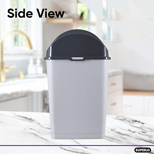 Superio 1.25 Gal Mini Plastic Trash Can with Swing Top Lid, Small Grey Waste Bin for Countertop, Desk, Vanity, Bathroom 5 Quart (WhiteSmoke/Grey) - size: 1.25 Gallon, style: 1 Pack