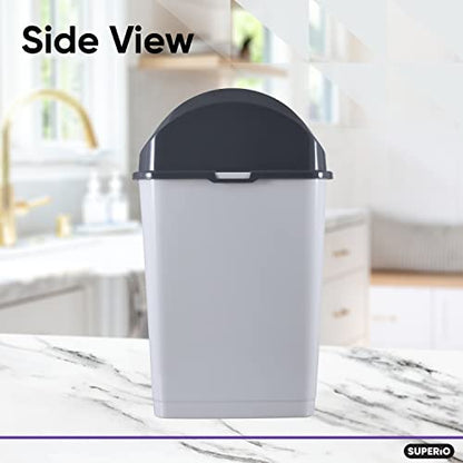Superio 1.25 Gal Mini Plastic Trash Can with Swing Top Lid, Small Grey Waste Bin for Countertop, Desk, Vanity, Bathroom 5 Quart (WhiteSmoke/Grey) - size: 1.25 Gallon, style: 1 Pack