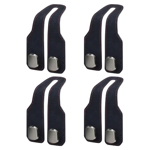Eadwe Headrest Hooks for Car, 2026 New Car Seat Back Zinc Alloy Double Hook for Purses and Bags,Twinhook Leather Car Headrest Hangers Seat Back Organizers for Travel (Black*4) - color: Black*4