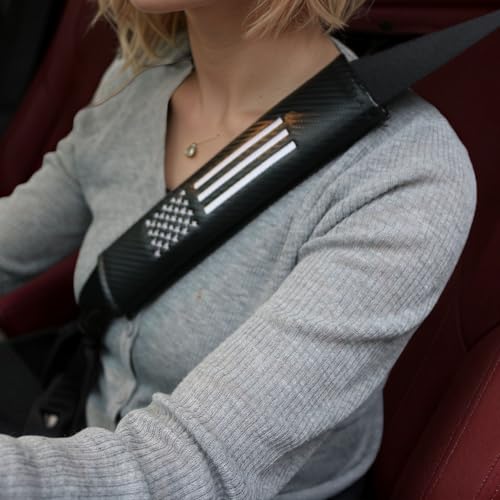KAELTHAS 2 PCS Car Seat Belt Cover Pad Cushions Comfortable Driving Interior Accessories for Car SUV Truck Tractor Golf Cart UTV (Carbon Fiber with USA Flag) - style: Carbon Fiber with USA Flag