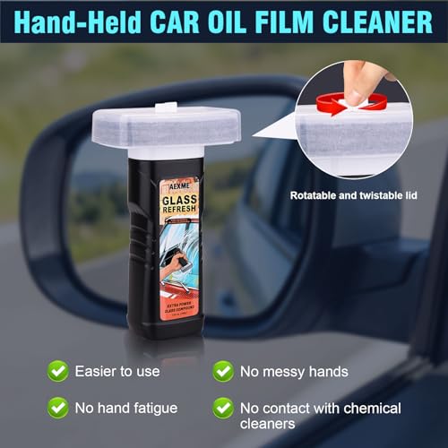 Windshield Oil Film Remover, Car Glass Cleaner Tool for Windshield & Windows, Remove Water Spots, Rain Marks, Haze & Grime, Anti Glare Streak Free Auto Window Cleaner, Improve Night Driving Visibility