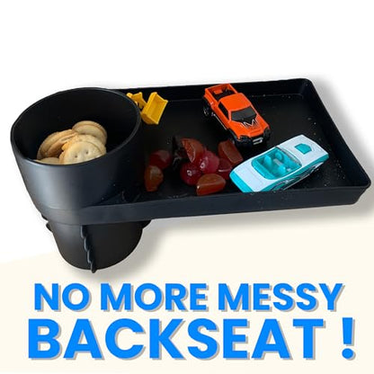 Kids Travel Tray - Car Seat and Car Cup Holder Tray - Tray for Snacks, Entertainment, Toys - Includes Cup Holder - Fits Most Car Seats
