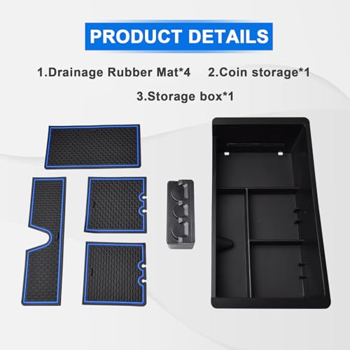 EDBETOS Center Console Organizer Tray Compatible with GMC Sierra 1500 Accessories/Silverado 1500 2014-2018 / Silverado 2500/3500 HD 15-19 /Suburban/Tahoe/Yukon 15-20 Armrest Storage Box (Blue Trim) - color: Blue