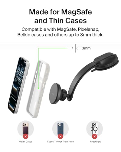 Belkin Wireless Car Charger, MagSafe Phone Holder & Car Dash Mount w/ 1M USB C Cable, Qi2 MagSafe Compatible Fast Charging iPhone Charger for iPhone 17, Galaxy S26, Pixel 10, Road Travelers, Black - style: Dash Mount