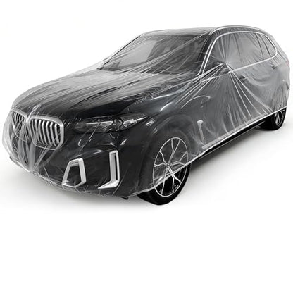 4 Pack Disposable Plastic Car Cover, Universal Clear Rain Dust Garage Cover with Elastic Band, for Indoor Garage Use, Sedans and SUVs, 12 ft x 22 ft