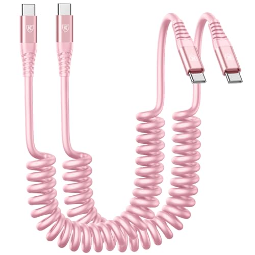 USB C to C Cable 6FT, 2Pack Coiled USB C Fast Charging Cable for Car, CarPlay iPhone USB-C Cable/Android Auto USB C Cord, USB Type C Cable for iPhone 17/16/15/Pro Max/Samsung Galaxy S23 and More-Pink - color: Pink, size: 6FT