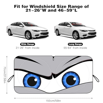 Car Windshield Sun Shade, Funny Eyes Sun Visor, Wear-Resistant Black Tape, Foldable 59‘’x27.5‘’/63''x31.5'' - color: Angry Gray Eyes, size: Small