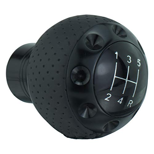 5 Speed Gear Shifter Knob, Leather Covered Aluminum Manual Car Stick Shift Handle Fit Most MT Transmissions, Black - color: Black