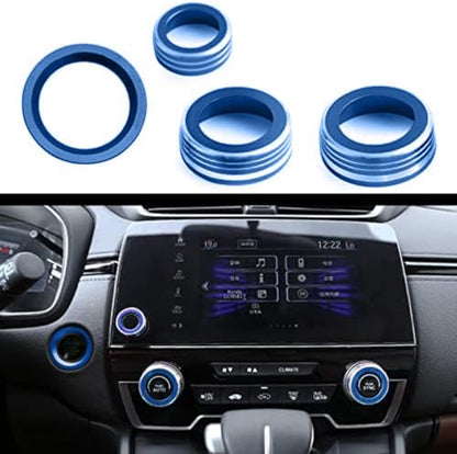 4pcs Aluminum Interior Console Trim Compatible with Honda CRV CR-V 2017 2018 2019 2020 2021 AC Air Conditioning Knob Start Stop Button Navigation Volume Knob Cover Trim (4Pcs Blue) - color: Blue