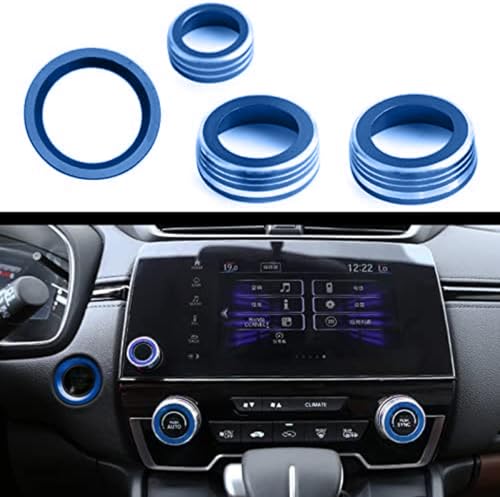 4pcs Aluminum Interior Console Trim Compatible with Honda CRV CR-V 2017 2018 2019 2020 2021 AC Air Conditioning Knob Start Stop Button Navigation Volume Knob Cover Trim (4Pcs Blue) - color: Blue