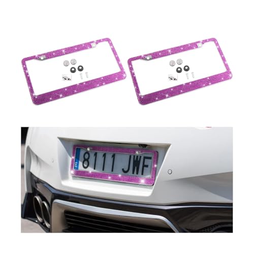 Bling 2PCS Car License Plate Frame, Handcrafted Crystal Stainless Steel License Plate Frame, Sparkly, Durable, Universal Fit, Car Accessories for Girls, Women (Dark Purple) - color: Dark Purple, size: 2PCS