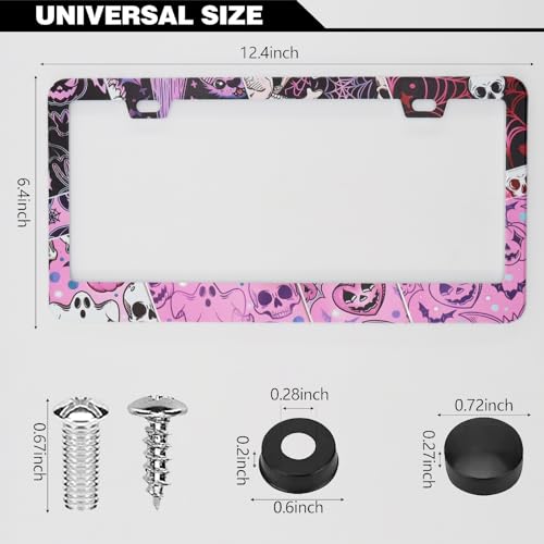 Splicing Skull Ghost Bat License Plate Frames, 2 Pack Halloween Horror Car Plate Frame, Stainless Steel License Plate Holders Covers with Free Screws Fasteners Caps (Skeleton Ghost Bat) - color: Skeleton Ghost Bat