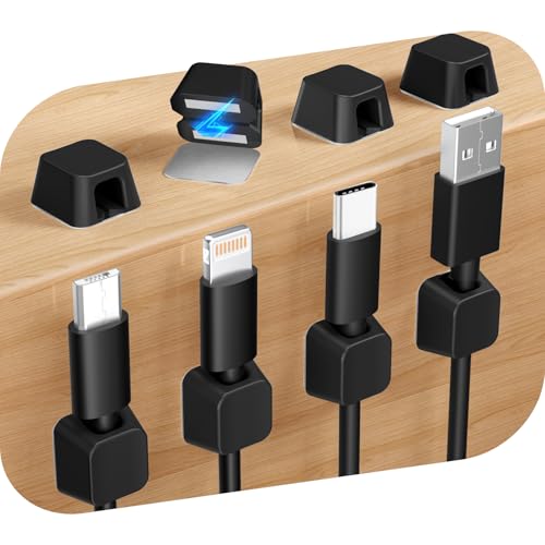 Viaky 8 PCS Magnetic Cord Holder,Magnetic Cable Clips, Charger Cord Holders for USB Type-C Earphone Wires, Multipurpose Cable Management Cord Organizer for Desk Nightstand Car Office(Black) - color: Black, size: S-Size