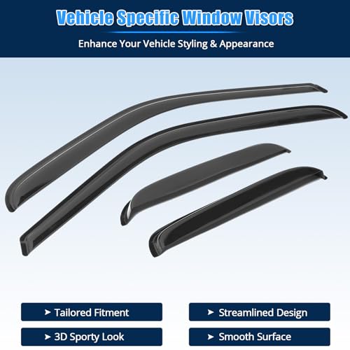 FREEMOTOR802 Tape-on Window Deflectors Compatible with 2000-2006 Toyota Tundra Extended Cab (Access Cab) | Slim Style Dark Tinted Acrylic Rain Guards Side Window Visors Wind Deflectors, 4 Pieces Set