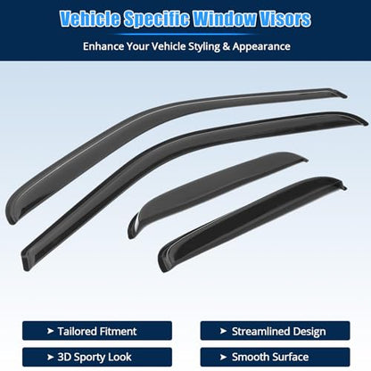 FREEMOTOR802 Tape-on Window Deflectors Compatible with 2000-2006 Toyota Tundra Extended Cab (Access Cab) | Slim Style Dark Tinted Acrylic Rain Guards Side Window Visors Wind Deflectors, 4 Pieces Set