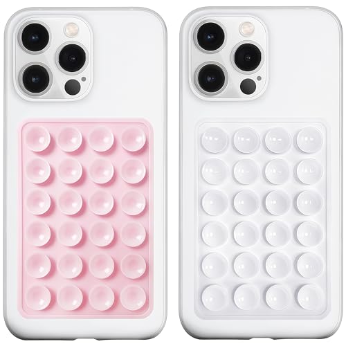 LvShuLiangPin 2 Pack Silicone Suction Phone Case Mount, Silicon Adhesive Phone Grip for Smartphones, Hands-Free Mirror Shower Phone Holder for Selfies, Tiktok Videos (LightPink&White) - color: LightPink&White
