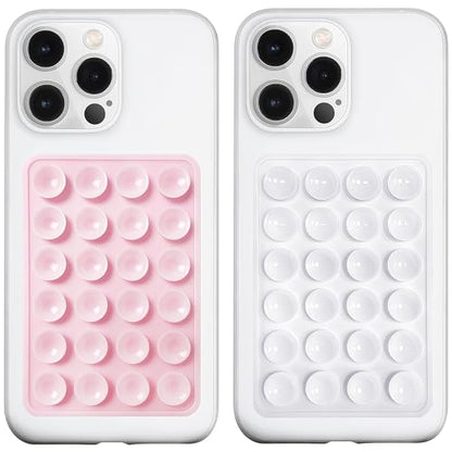 LvShuLiangPin 2 Pack Silicone Suction Phone Case Mount, Silicon Adhesive Phone Grip for Smartphones, Hands-Free Mirror Shower Phone Holder for Selfies, Tiktok Videos (LightPink&White) - color: LightPink&White