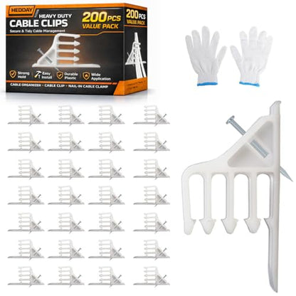 200 Pcs Multi-Cable Staple, Cable Stackers Electrical Wire Stackers, Cable Staples Clips with Steel Nails, White for Suitable Most Cables (White) - color: 200Pcs-White
