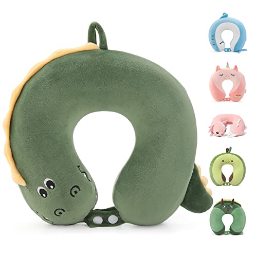 Niuniu Daddy Crocodile Kids Travel Neck Pillows for 3-8 Years Old, Soft Memory Foam Neck Support Pillows for Airplane, Car Seat, Travel Essentials for Kids Children Boys Girls Road Trip Sleeping - color: Crocodile, size: 3-8 Y/O