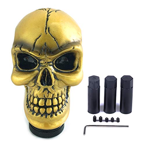 Arenbel Car Gear Lever Grip Knobs Skull Head Racing Shift Stick Manual Shifter Handle Fit Most Auto Manual Vehicles, Gold - color: Gold
